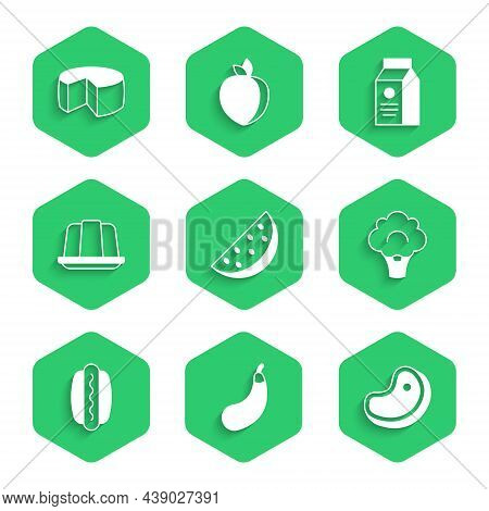 Set Watermelon, Eggplant, Steak Meat, Broccoli, Hotdog, Jelly Cake, Aper Package For Milk And Cheese