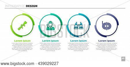 Set Sniper Optical Sight, Hunter, Binoculars And Climber Rope. Business Infographic Template. Vector