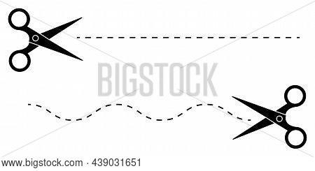 Black Scissors Seam. Scissors Seam In Paper Cut Style. Vector Illustration. Dotted Background. Stock