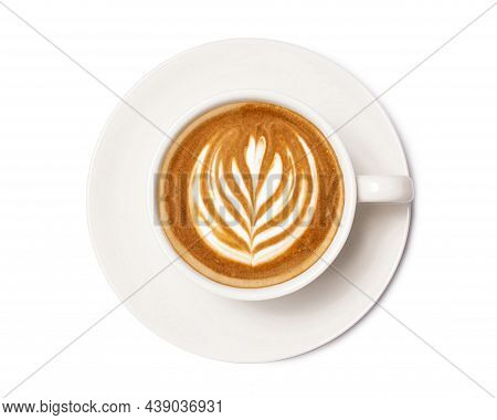 Coffee Cup Of Art Latte With Froth Tulip Shaped  Isolated On White Background. With Clipping Path.