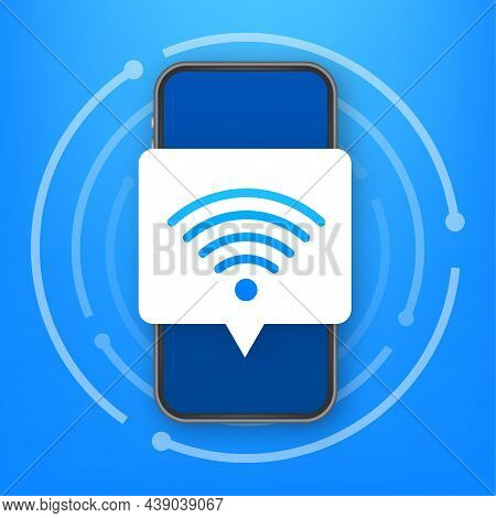 Wireless Technology. Wifi Internet Connection On Smartphone Screen. Vector Stock Illustration.