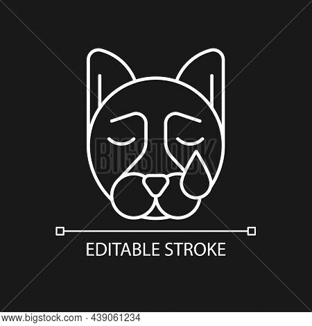 Pet Depression White Linear Icon For Dark Theme. Sad Animal. Domestic Pet Mental Health Problems. Th
