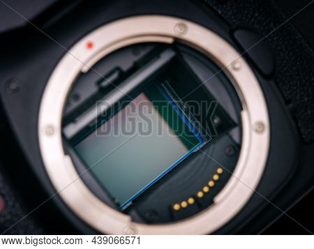 A Shot Of The Cmos Sensor Inside Of A Dslr Camera. Low Key. Close Up.