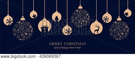 Blue Merry Christmas Card With Hanging Ball Decoratoin