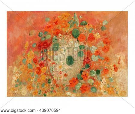 Vintage nasturtiums illustration wall art print and poster design remix from original artwork.