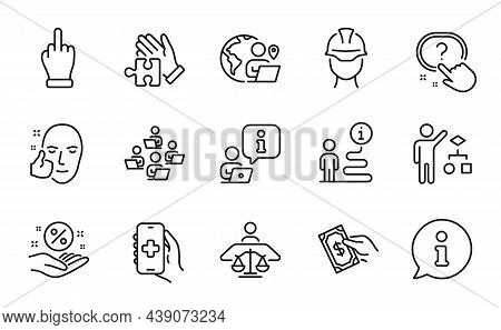 People Icons Set. Included Icon As Health App, Pay Money, Foreman Signs. Puzzle, Question Button, Ou