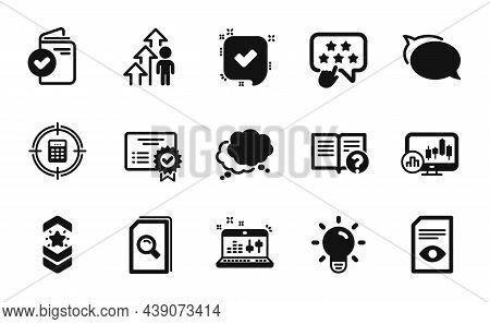 Vector Set Of View Document, Search Files And Ranking Star Icons Simple Set. Help, Certificate And V