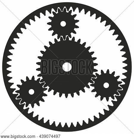 Planetary Gear In Work Or Cogwheel Symbol On Isolated White Background.
Planetary Drive. Thoothed Bl