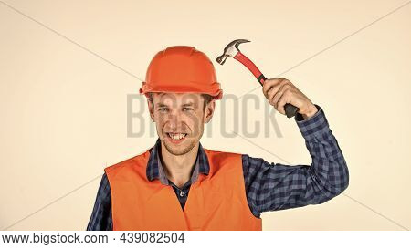 Man Repair Master Knoking Own Head Claw Hammer, Blockhead Concept
