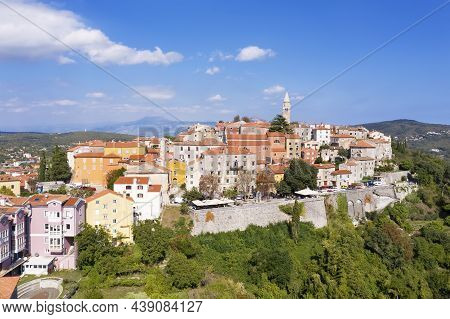 An Amazing Shot Of Old Town Labin With Church Of Sv. Just - San Giusto, Aerial Vie, Istria, Croatia