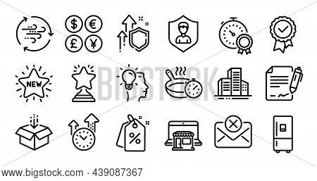 Wind Energy, Reject Mail And Winner Line Icons Set. Secure Shield And Money Currency Exchange. Get B
