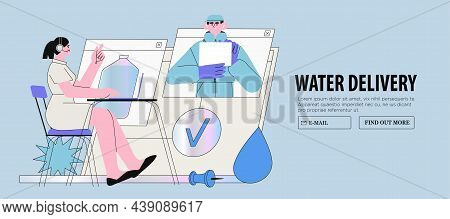 Woman Administrator Receive Oder Online On Website And Confirm Delivery By Delivery Man Of Bottled C