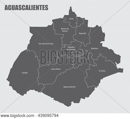 The Aguascalientes State Administrative Map With Labels, Mexico