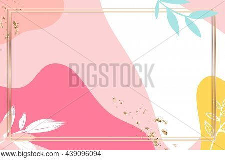 Gold abstract frame on bold color Memphis background