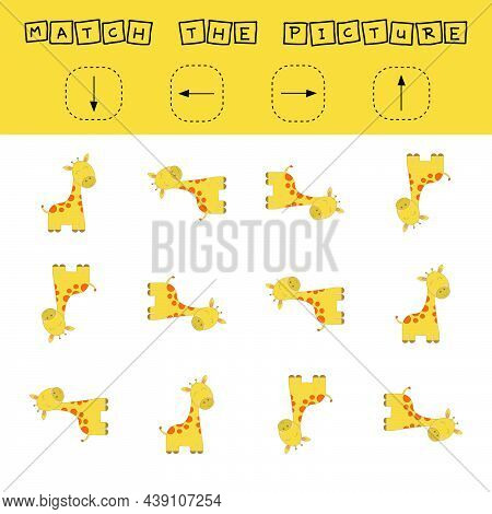 Match The Pictures Of Animal  Giraffes And Directions Up, Down, Left And Right . Printable Worksheet