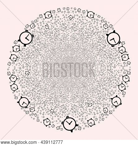 Alarm Clock Burst Globula. Object Pattern Is Organized From Scattered Alarm Clock Pictographs As Bur