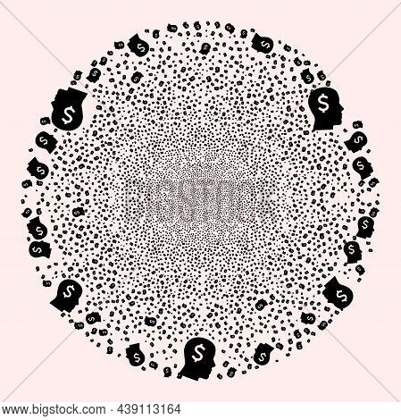 Banker Head Fireworks Sphere. Object Pattern Is Organized From Scattered Banker Head Symbols As Expl
