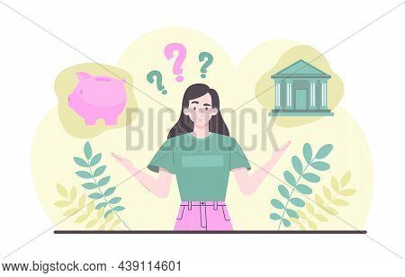 Concept Of Choosing Woman. Girl Has Questions. Character Trying To Find Balance In Life. Prioritizat