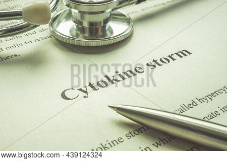 Page About Cytokine Storm, Stethoscope And Pen.