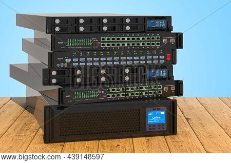 Server Equipment On The Wooden Planks, 3d Rendering