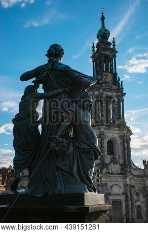 20 May 2019 Dresden, Germany - Hofkirche Church And Sculpture 
