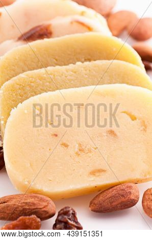 Marzipan different types with almond and raisins