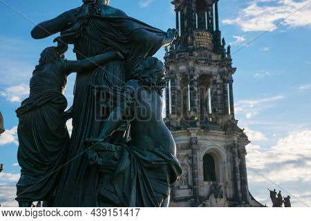20 May 2019 Dresden, Germany - Hofkirche Church And Sculpture 