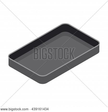 Metal Rectangular Baking Tray For Baking Meat, Fish, Cake, Pie Or Other Food, Isometric Style. Vecto