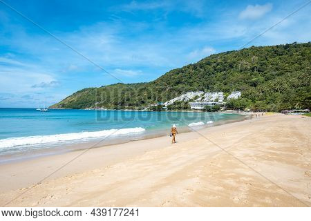 Nai Han Beach Phuket Thailand, Tropical Beach With White Sand And Beach Beds In Thailand Phuket Nai 