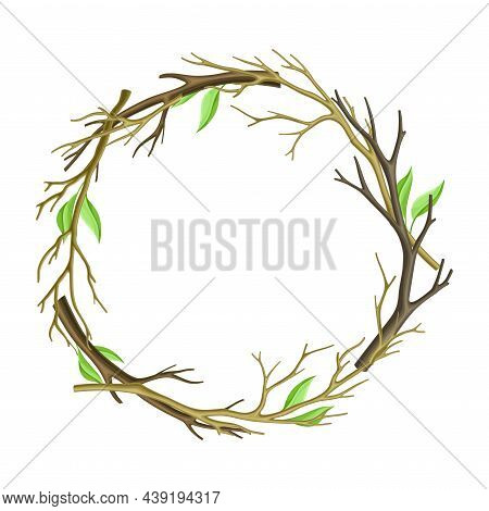 Bare Tree Branch Entangled In Round Wreath Vector Illustration