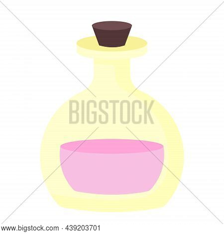 Bottle With Essential Oil For Health And Beauty. Magic Bottle With Pink Liquid Potion. Spa And Relax