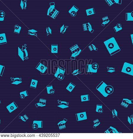 Set Graduation Cap With Cursor, Audio Book, Book Donation And On Seamless Pattern. Vector