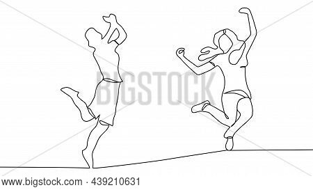 Continuous Line Drawing Of Four Jumping Happy Team Members