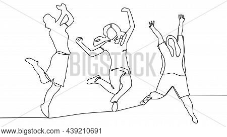 Continuous Line Drawing Of Four Jumping Happy Team Members