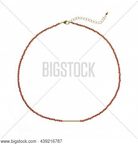 Women`s Necklace Of Red Gem Stones Isolated On White Background. Top View