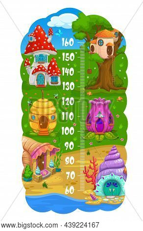 Kids Height Chart With Cartoon Houses, Vector Growth Measure Meter. Baby Height Meter Or Child Tall 
