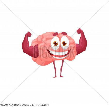 Brain Power, Human Organ Showing Strong Biceps Isolated Comic Character. Vector Memory Training, Int