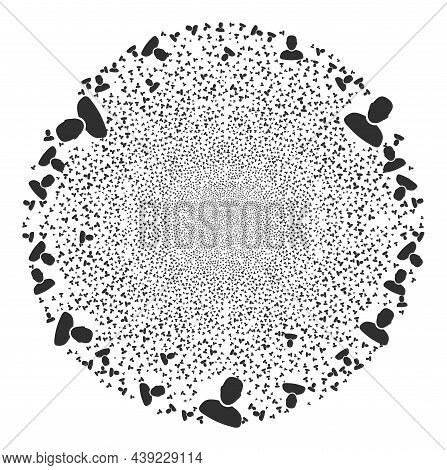 User Explosion Round Cluster. Object Pattern Is Created From Random User Icons As Fireworks Globula.