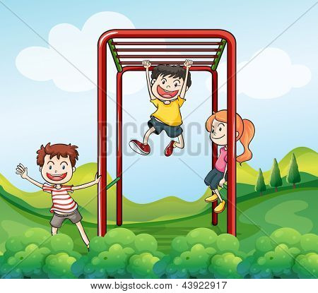 Illustrazione dei tre bambini giocando al parco