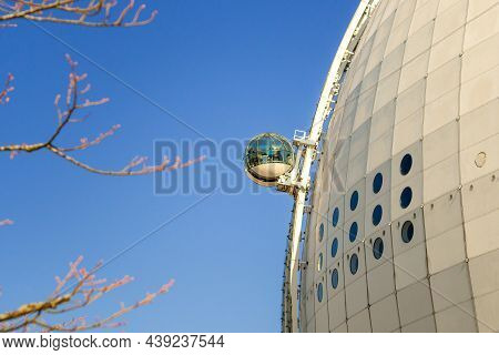 Stockholm, Sweden - 04.15.2017: View Capsules Going Up And Down On The Rooftop Of Globen Hockey Stad