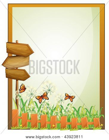 Abbildung einer gerahmten leere Signage mit hölzernen Arrowboards auf weißem Hintergrund