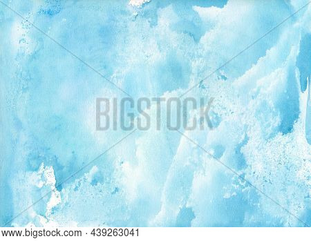 Watercolor Abstract Background. Hand Painted Texture In Turquoise Blue Colors. Colorful Wash With Sp