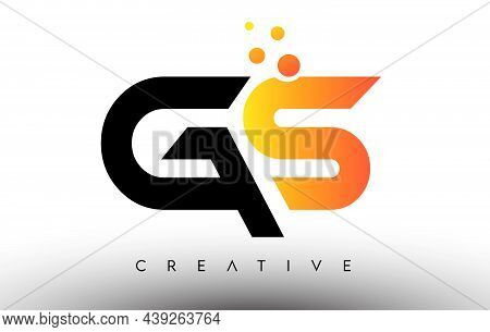 Gs Black Orange Letter Logo Design. Icon With Dots And Bubbles Creative Letters Vector Illustration.