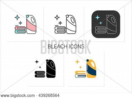 Bleach Icons Set.household Chemical Bottle, Laundry Pile.disinfection, House Cleaning, Stain Removin