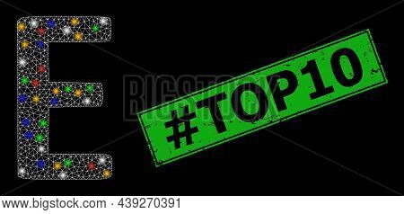 Flare Mesh Net Epsilon Greek Symbol With Colored Flash Nodes, And Grunge Hashtag Top10 Seal Stamp. G