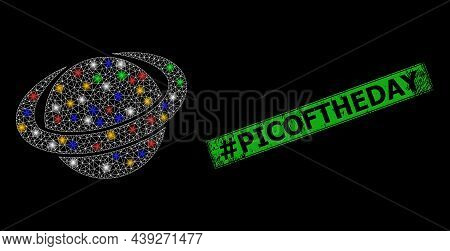 Flare Mesh Network Planet Circle With Multi Colored Glowing Spots, And Grunge Hashtag Picoftheday Se