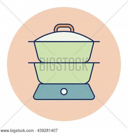 Double Boiler Vector Color Icon. Kitchen Appliance. Graph Symbol For Cooking Web Site Design, Logo,