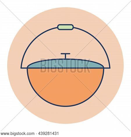 Camping Cauldron From Metal Vector Color Icon. Kitchen Appliance. Graph Symbol For Cooking Web Site