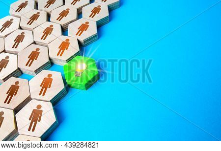 Light Bulb Idea Destroys The Formation Of People. Breakthrough Ideas. Innovation, Fresh Look. Revolu