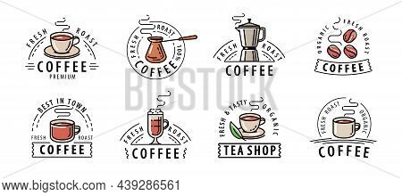 Coffee, Tea Set Labels. Design Elements Or Restaurant Menu, Cafe